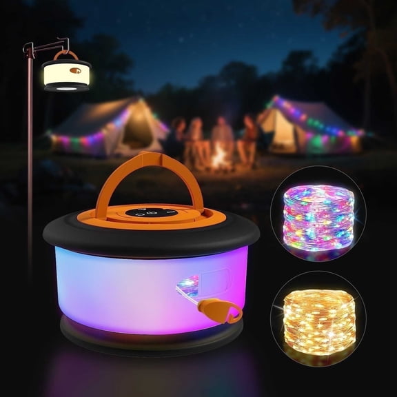 Elice Rechargeable Camping Lights, 32.8 FT Waterproof Camping Lantern, 3-in-1 RGB Camping String Lights with 19 Lighting Modes, Quick 30s Recovery, Tent Lights for Camping Party Decor Camping