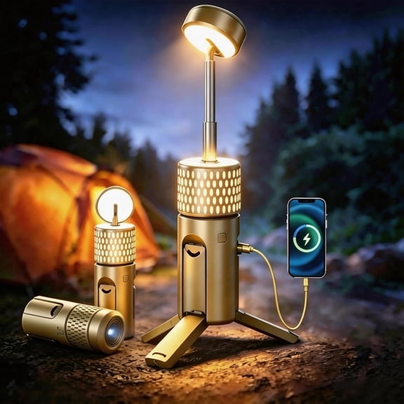 Camping Light Telescopic, Collapsible Tripod Camping Lantern, 12000mAh Rechargeable Camping Lamp with Stand, Dimmable & Portable IPX54 Waterproof Flashlight for Emergency