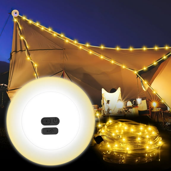 Camping Lights, AMIR 2 in 1 Waterproof Rechargeable Camping Lantern with 32.8Ft String Lights Tent Lights Decorative Lights for Camping Birthday Christmas Patio Garden