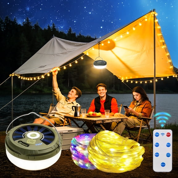 Solar String Lights, 32.8 FT Outdoor Camping LED Lights for Hiking Patio Party Valentines Day Decor