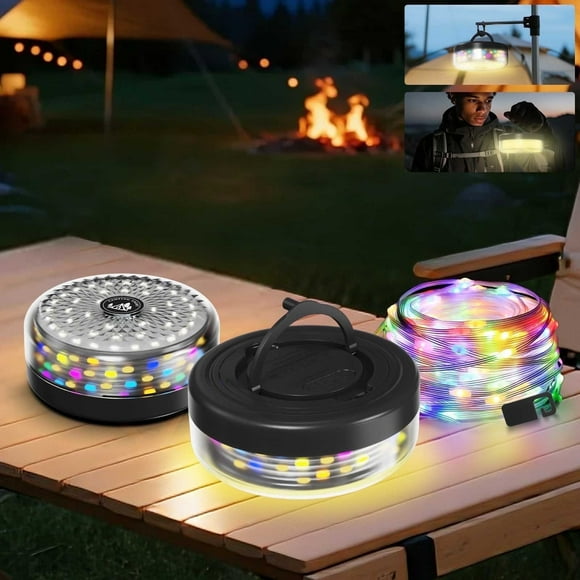 Elice 32.8ft Camping Lights String & Tent Light, Retractable RGB Outdoor String Lights with 4000mAh Battery, Type-C Rechargeable, Waterproof Portable Hanging Lights for Camping, Tent