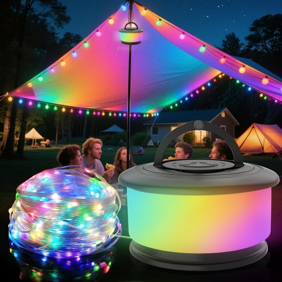 Camping Lights Rechargeable, 32.8FT Camping String Lights, Quick 30S Recovery, 3 in 1 Portable Camping Lamp with 19 Lighting Modes, Waterproof Tent Lights for Camping, Yard, Party Decor(Black)