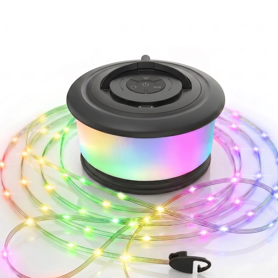 KOBAIBAN 3-in-1 Camping Lights, 32.8FT Rechargeable Battery String Lights with19 Lighting Modes, IPX4 Waterproof LED Tent Lights for Camping, Yard, Patio, Black