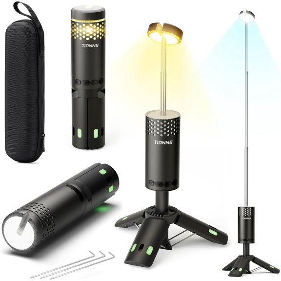 Camping Lights Rechargeable, Detachable Lantern with Stand, Telescopic Waterproof Camp Lamp, Magnetic Work Hanging Light, LED Tent Flashlights for Emergency (Matte Black)