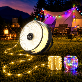 TOHETO 4-in-1 Camping String Light, 32.8FT IP44 Waterproof Camping Lights with 13 Lighting Modes, 4000mAH Rechargeable Outdoor String Lights for Camping Essentials Camping Gear, Black