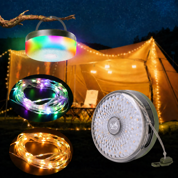 TOHETO 4-in-1 Camping String Light, 32.8FT IP44 Waterproof Camping Lights with 13 Lighting Modes, 4000mAH Rechargeable Outdoor String Lights for Camping Essentials Camping Gear, Black