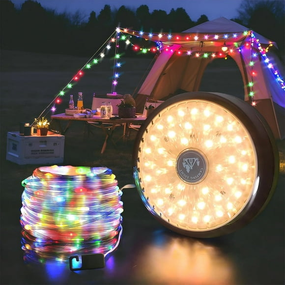 Camping Lights String,4 in 1 Upgraded Outdoor String Lights with 8 Lighting Modes,30s Recovery,USB Charging - Portable RGB Camping String Lights for Camping