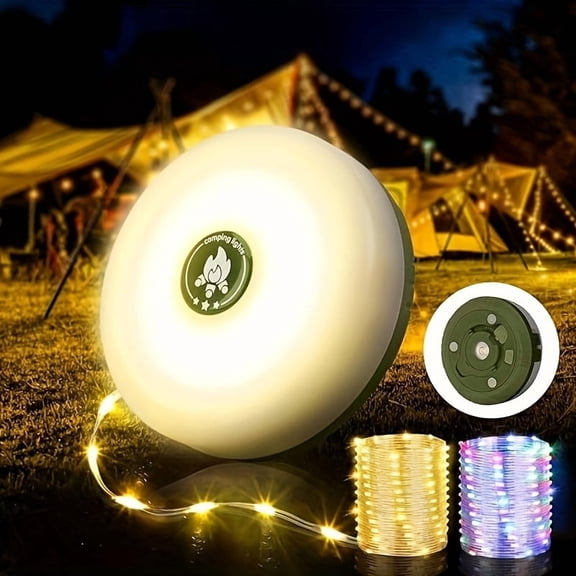 Camping Lights String Outdoor: 4 in 1 Christmas Outdoor String Lights with 8 Lighting Modes - 30s Recovery USB Charging - Portable RGB Camping String Lights for Camping, Hiking - 29.52ft