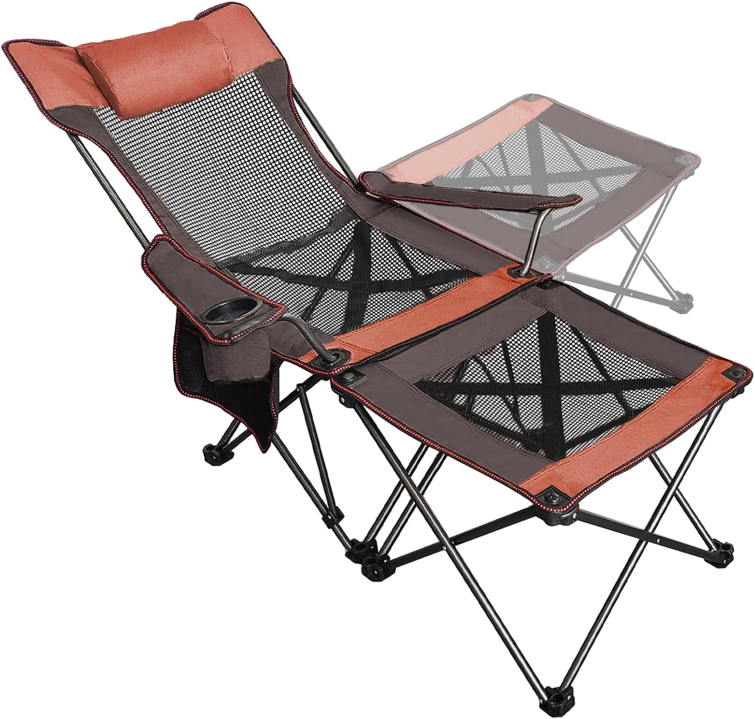 Camping Lounge Chair,Portable Lounge Chair with Cup Holder and Pillow ...
