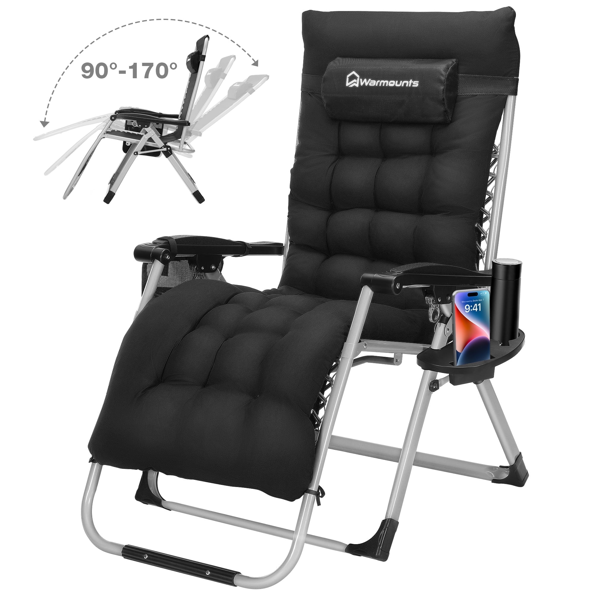 VECUKTY Extra Wide Lawn Lounge Chair Oversized XXL 33IN Ergonomic Patio Recliner Indoor and Outdoor Use Black Walmart