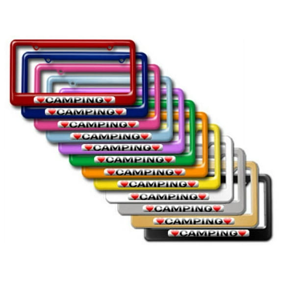 Camping Love with Hearts License Plate Frame