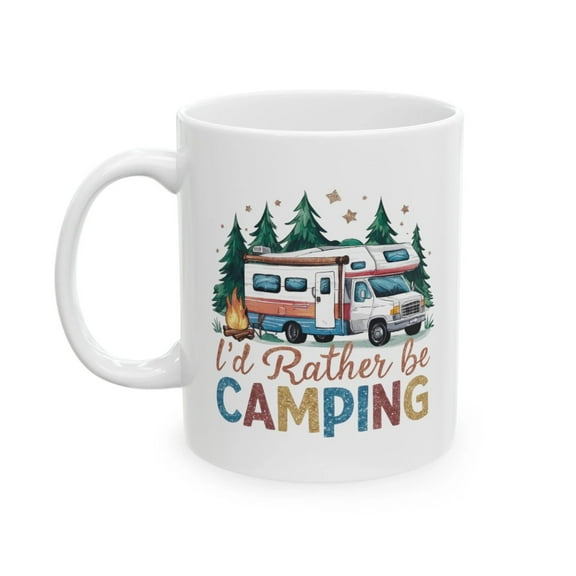 Camping Lover Mug I'd Rather Be Camping Retro Forest Campfire Coffee Tea Cup