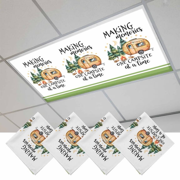 Camping Magnetic Fluorescent Light Covers for Ceiling Lights 2x4 Feet, Fall Summer Nature Forest Car Tree Moon Office Classroom Kitchen Drop Ceiling Light Covers Lighting Filters Shade Panel 4 Packs