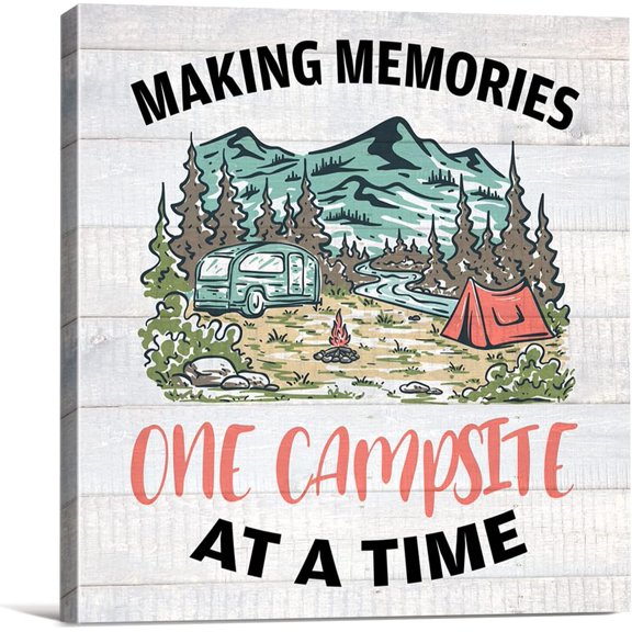 Camping Making Memories Campsite Farmhouse Canvas Print Wall Art Decor Rustic Camper Rv Sign Painting Poster Plaque Rustic Home Decoration (8 X 8 Inch, Framed)