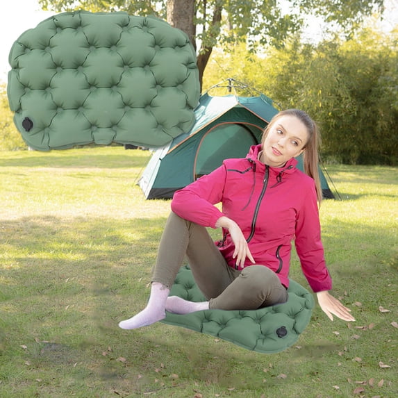 Camping Mat - Inflatable Sleeping Pad for Outdoors, Moisture Proof & Waterproof Nylon, Thick Lightweight Foldable Hiking Mattress, Single Person Portable Green