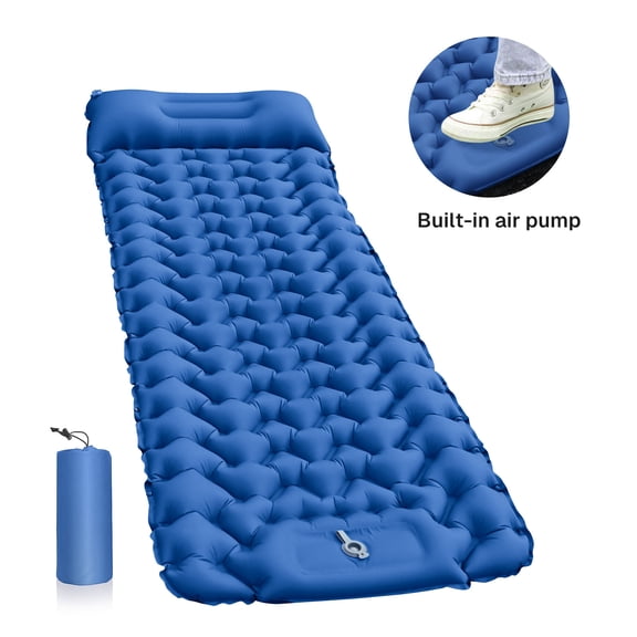 BN-LINK Camping Sleeping Pad, Inflatable Camping Mattress with Built-in Foot Pump & Pillow, Compact Sleeping Pad for Camping, Tent, Backpacking, Hiking,Blue