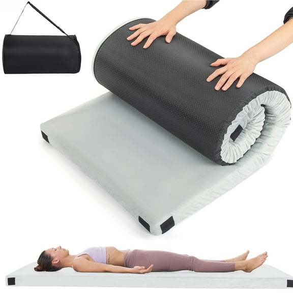 Camping Mattress, Seizeen Memory Foam Sleeping Pad for Camping Travel, Portable Mattress Roll Up Sleeping Pad W/Storage Bag, Gray Plush Fabric, 75"D x 38"W x 2.5"H