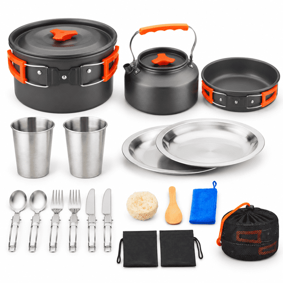 Camping Mess Kit 7.52 x 7.36 x 5.12 In 41.27 Oz Stainless Steel Aluminum Outdoor Cookware Set
