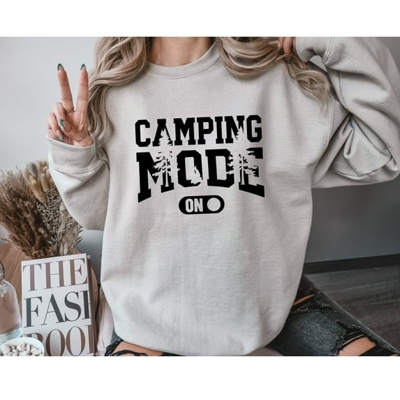 Camping Mode On Sweatshirt, Hiking Camper Top, Summer Family Camp Gift Sand