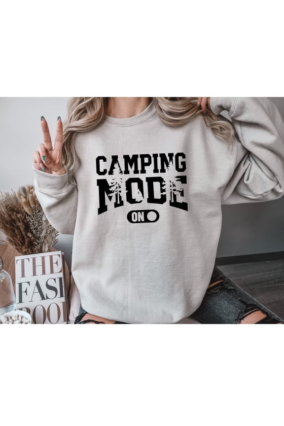 Camping Mode On Sweatshirt, Hiking Camper Top, Summer Family Camp Gift Sand