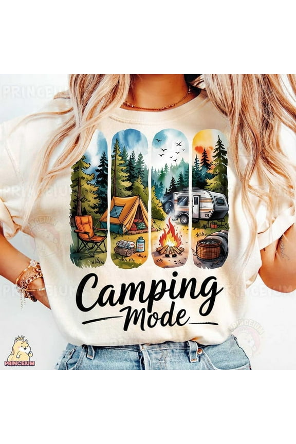 Camping Mode T-Shirt, Forest Tent Campfire Shirt, Camper Van Shirt, Outdoor Adventure Shirt, Nature Trip Shirt
