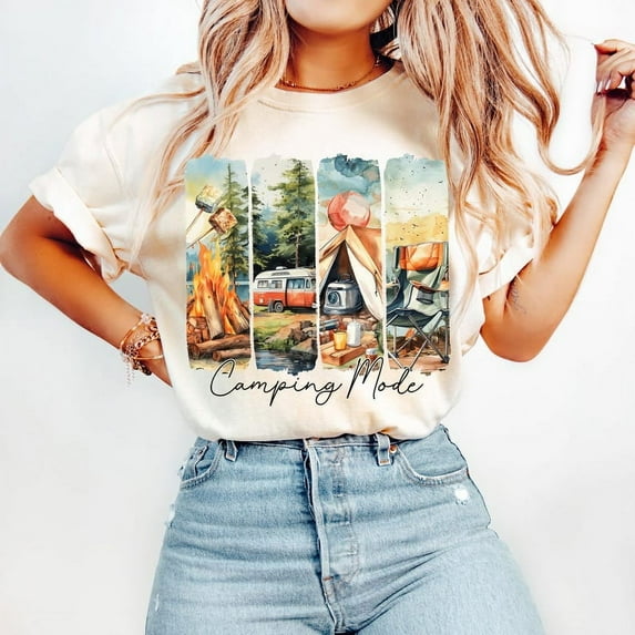 Camping Mode T-shirt, Retro Summer Shirt, Family Adventure, Camping Shirt Design, Vintage Camping Tee TH210513
