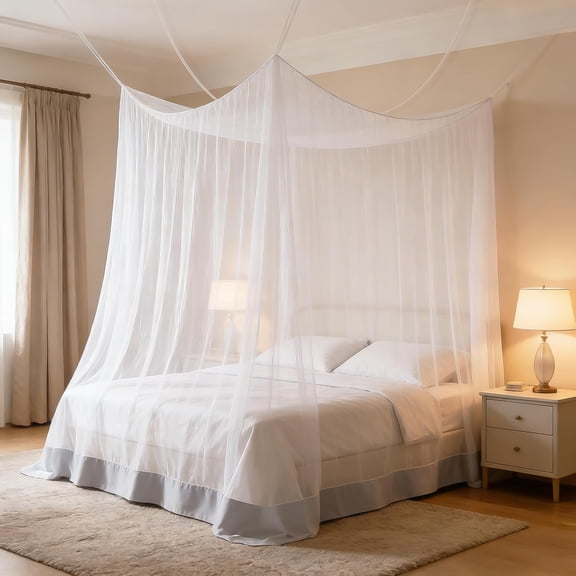 Camping Mosquito Net for Bed, Large White Bed Canopy for Girls, Hanging Bed Net, Ideal for Bedroom Decorative, Travel with Storage Bag