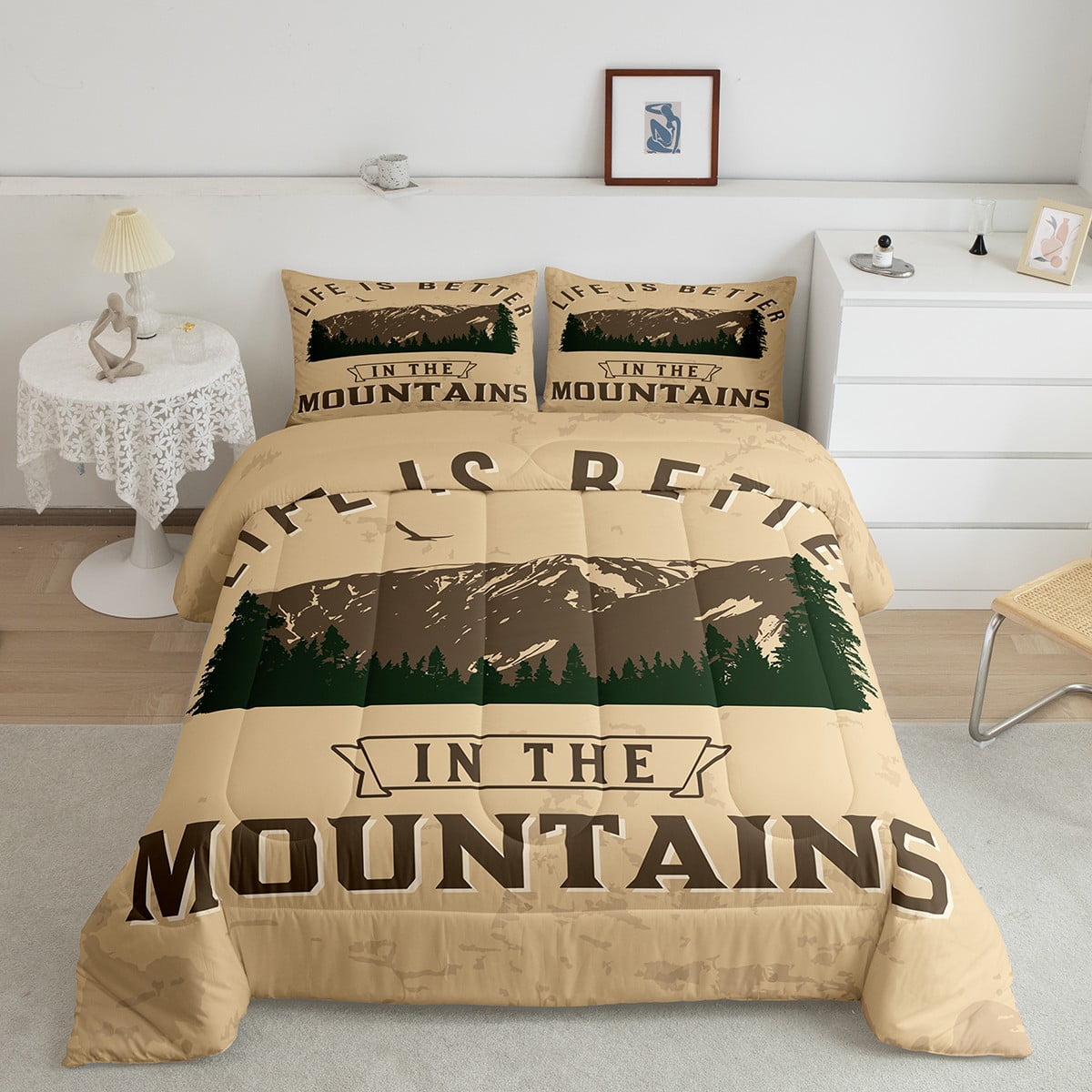 Camping Mountain Bedding for Kids Toddler Adults, Camper Accessories
