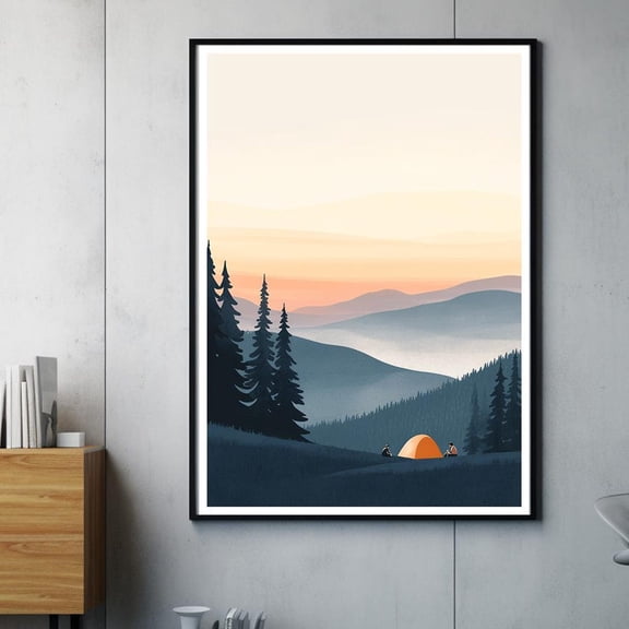 Camping Mountain Sunrise Poster, Unframed Paper Poster 8x10in