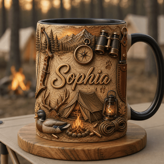 Camping Mug 2D Printed 3D Effect Personalized Hunter Camp Coffee Cup