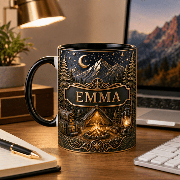 Camping Mug Personalized 2D Printed 3D Effect Camper Gift Mug for Camping Lovers