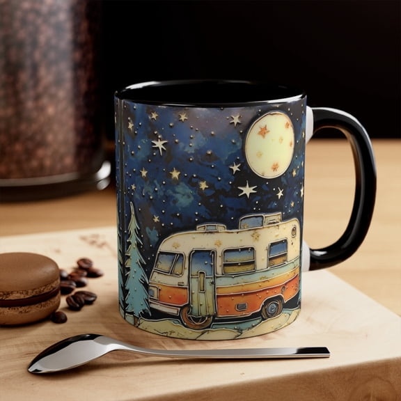 Camping Mug: Woodland Forest Adventure, Rustic Campfire Design (11oz)