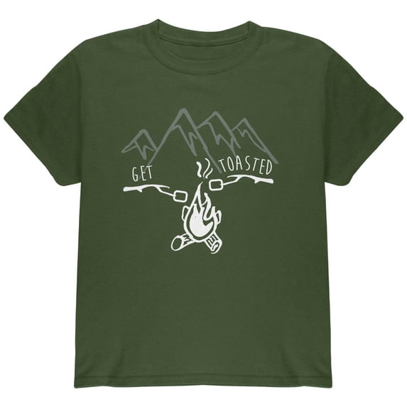 Camping Nature Get Toasted Smores Youth T Shirt Military Green YLG