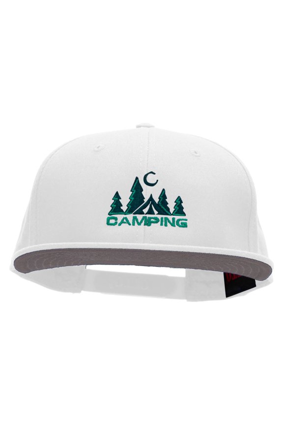 Camping Night Embroidered Prostyle Snapback Cap - White OSFM