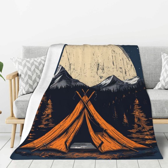 Camping Night Throw Blanket for Stylish Warm Winter Cabin Ultra-Soft Micro Fleece Blanket, Premium Microfiber, Silky Soft, Plush, Warm and Lightweight for Couch, Sofa, Bed - 40"X30"