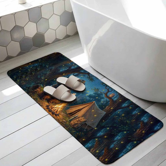 Camping Panda Bathroom Runner Rugs Non Slip Washable Absorbent Narrow Long Bath Mat Abstract Cute Animal Tent Owl Night Runner Rugs for Kitchen Hallway Bedroom Laundry Study Room 31.5"x63"