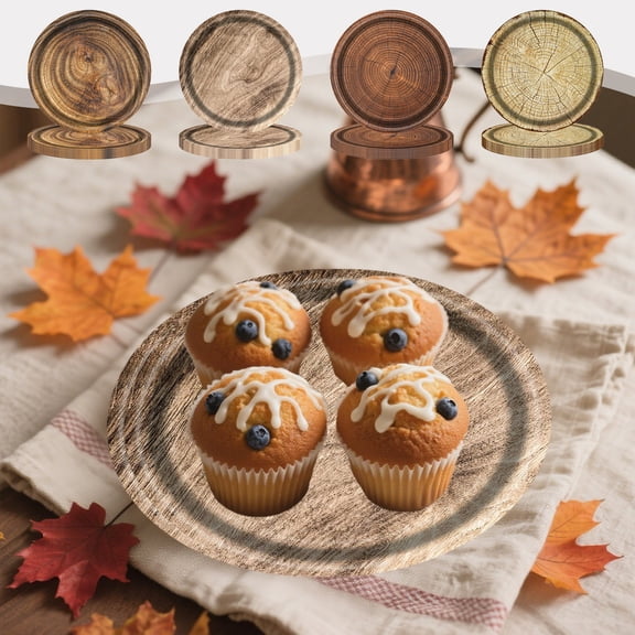 Camping Party Decorations, 10-Pack Wood Grain Dinner Plates Rustic Hunting Birthday Party Supplies Lumberjack Picnic Outdoor Camping Disposable Tableware