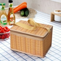 Camping Picnic Basket, Yucurem Portable Wicker Rattan Baskets Outdoor Picnic Bag Waterproof Tableware Food Container Baskets for Picnic, Camping, Outdoor (8.66*5.51*4.72in)