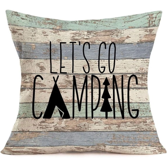 Camping Pillow Cover Vintage Wood Background Home Sofa Decor Throw Pillow Case Inspirational Quotes with Mountains and Tree Cushion Slip Standard 18x18
