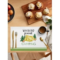 Camping Placemats Set of 4,Washable Woven Burlap Cloth Fabric Placemat for Square/Rectangle/Round/Oval Dining Table,Easy Clean Place Mats for Kids Barbecue Tent Pine Tree Watercolor Green White