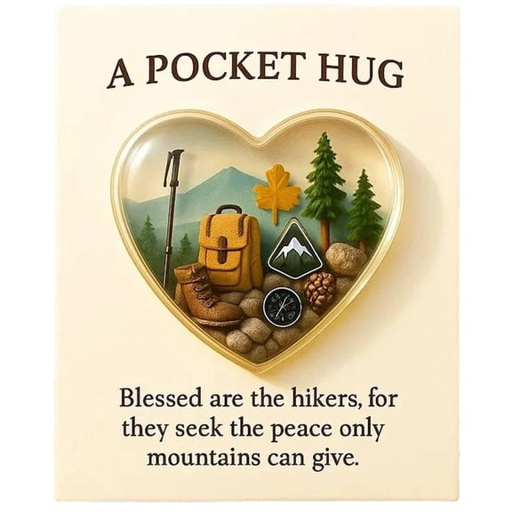 Camping Pocket Hug with Inspirational Gift Cards,Heart-Shaped Camping Pocket Hug Keepsake,Christmas Party Keepsake Exchange Card Gifts for Hikers Campers,Nature Enthusiasts