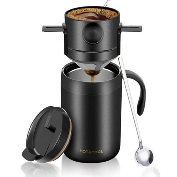 Camping Portable Coffee Maker Set with Stainless Steel Coffee Mug + Coffee Filter,for Travel Camping Offices Backpacking