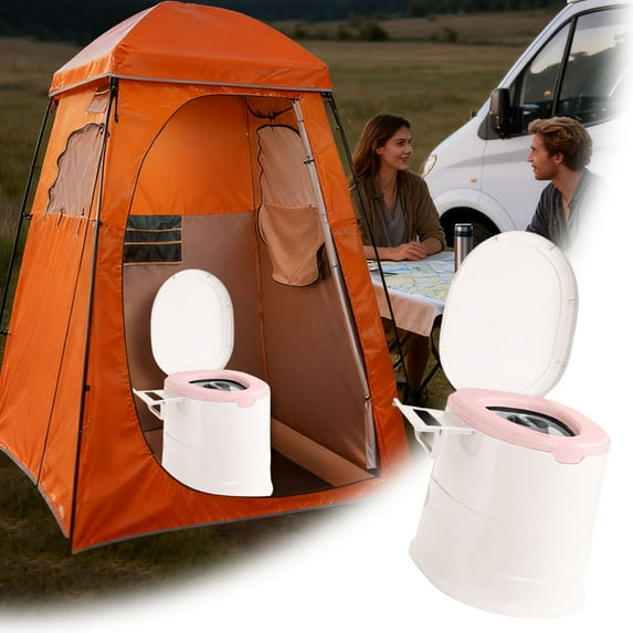 Camping Portable Toilet, Lightweight Indoor Outdoor Commode with Inner Bucket, Compact Porta Potty for Emergency Use, Travel Toilet for Car Van Boat Camping Trips, Complete Portable Restroom Solution