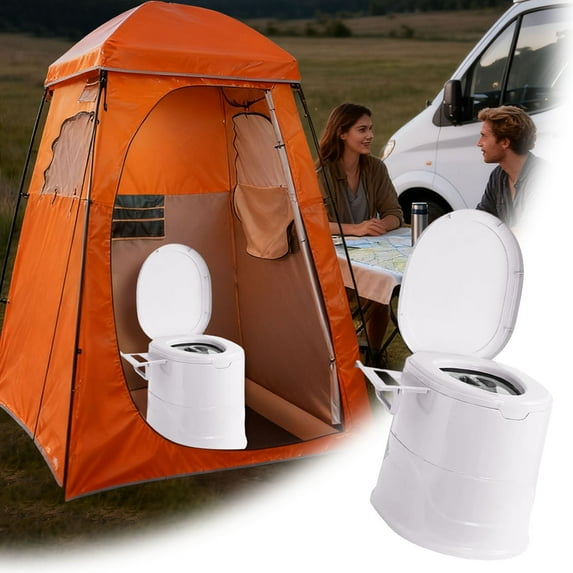 Camping Portable Toilet, Lightweight Indoor Outdoor Commode with Inner Bucket, Compact Porta Potty for Emergency Use, Travel Toilet for Car Van Boat Camping Trips, Complete Portable Restroom Solution
