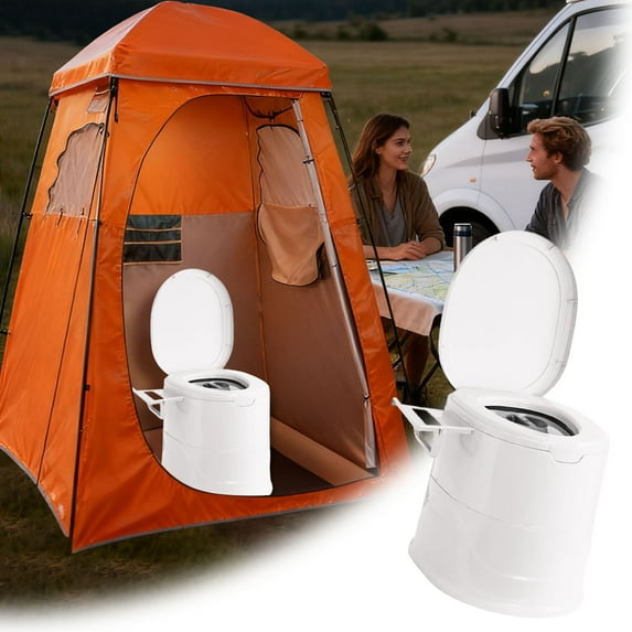 Camping Portable Toilet, Lightweight Indoor Outdoor Commode with Inner Bucket, Compact Porta Potty for Emergency Use, Travel Toilet for Car Van Boat Camping Trips, Complete Portable Restroom Solution