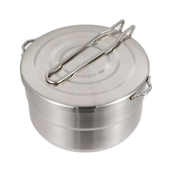 Camping Pot, 1 5L Ultralight Stainless Steel Camping Cookware with Foldable Handle, Outdoor Kitchen Gear for Frying and Cooking, Camping Accessories