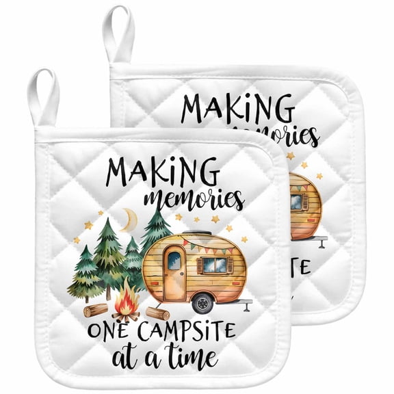 Camping Pot Holders for Kitchen Heatproof Potholder, 2 Pack Fall Summer Nature Forest Car Tree Moon Hot Pads Multipurpose Oven Pads Cloth Potholders Trivet for Cooking and Baking