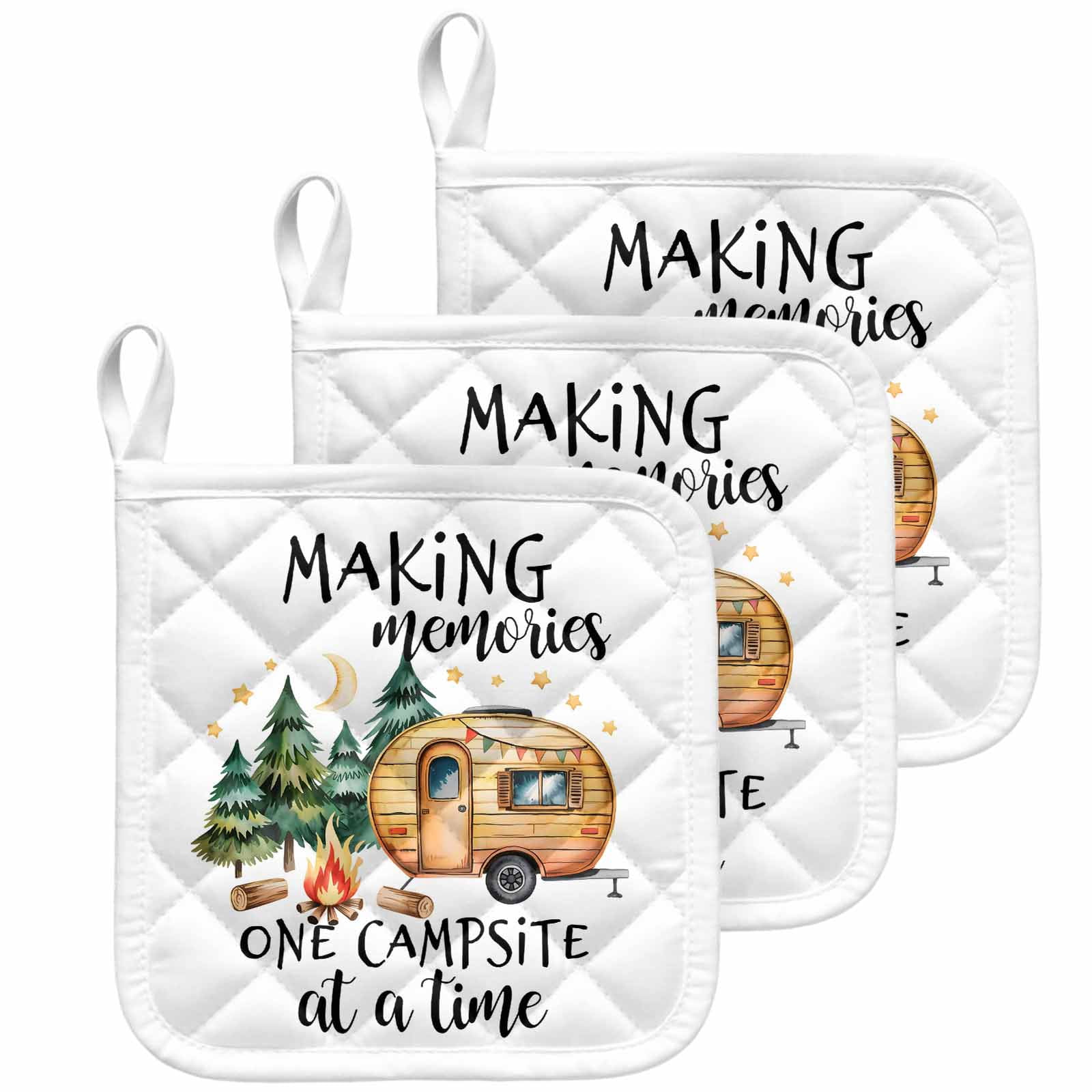 Camping Pot Holders for Kitchen Heatproof Potholder, 3 Pack Fall Summer Nature Forest Car Tree Moon Hot Pads Multipurpose Oven Pads Cloth Potholders Trivet for Cooking Baking