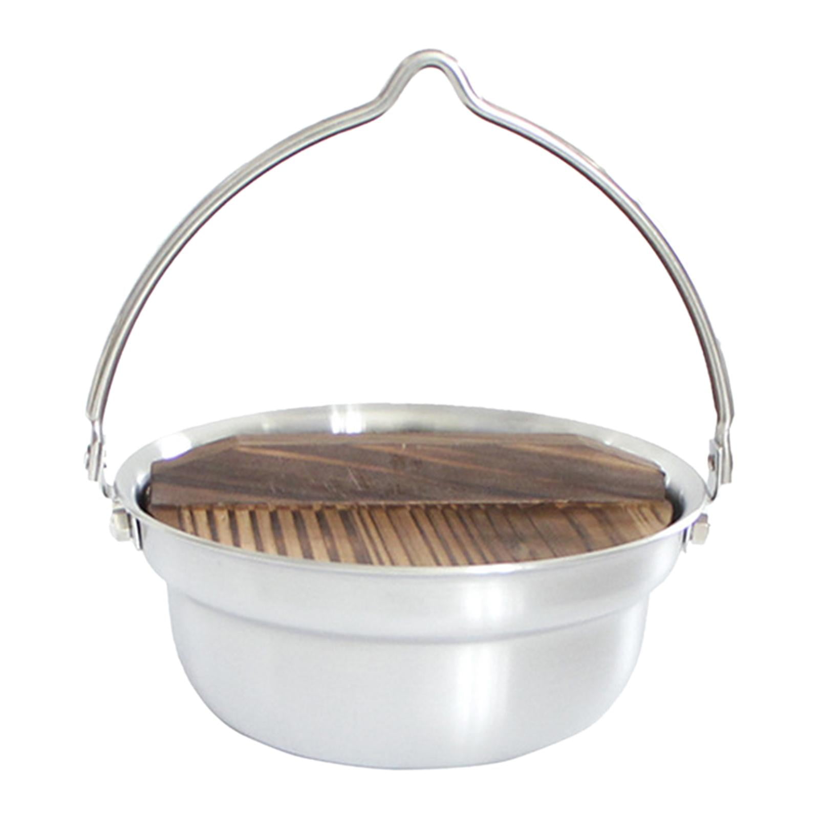 Camping Pot Stockpot with Wood Lid Stew Pot Lightweight for Open Fire