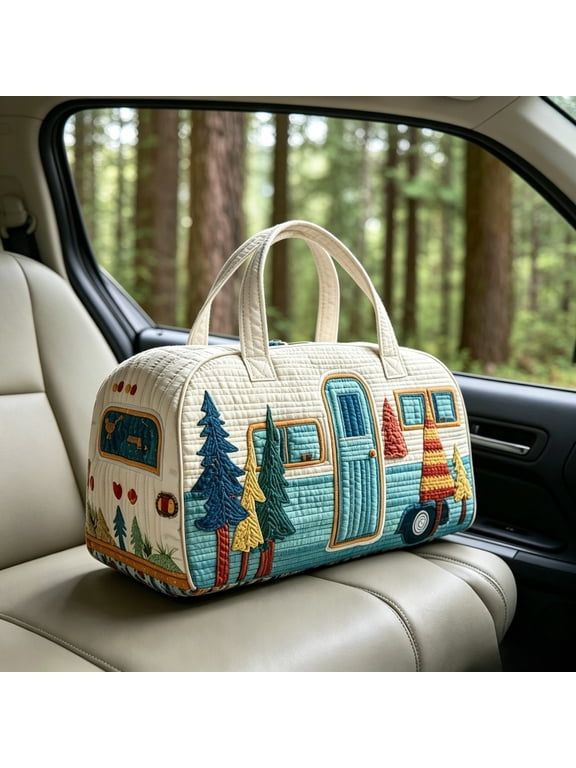 Camping Printed Quilted Travel Bags, Outdoor Camping Theme 3D Printed Tote, Sport Bag Personalized Gifts Handbag Tote Bag, Suitable for Training casual, Beach Hiking Camping